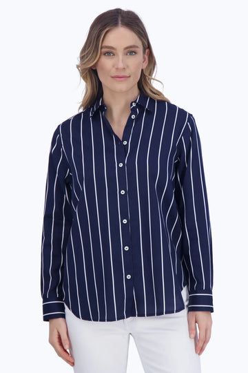 FOXCROFT- Boyfriend No Iron Navy Stripe Tunic