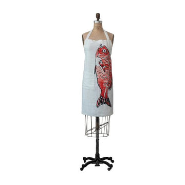 CREATIVE CO-OP- LINEN FISH PRINTED APRON